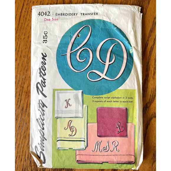 Vintage 1950s Simplicity 4042 Letter Embroidery Transfer Stamp Craft Pattern - Picture 1 of 2